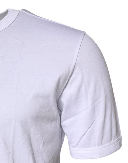 Dolce &amp; Gabbana – Weißes T-Shirt aus bestickter Baumwolle mit Rundhalsausschnitt