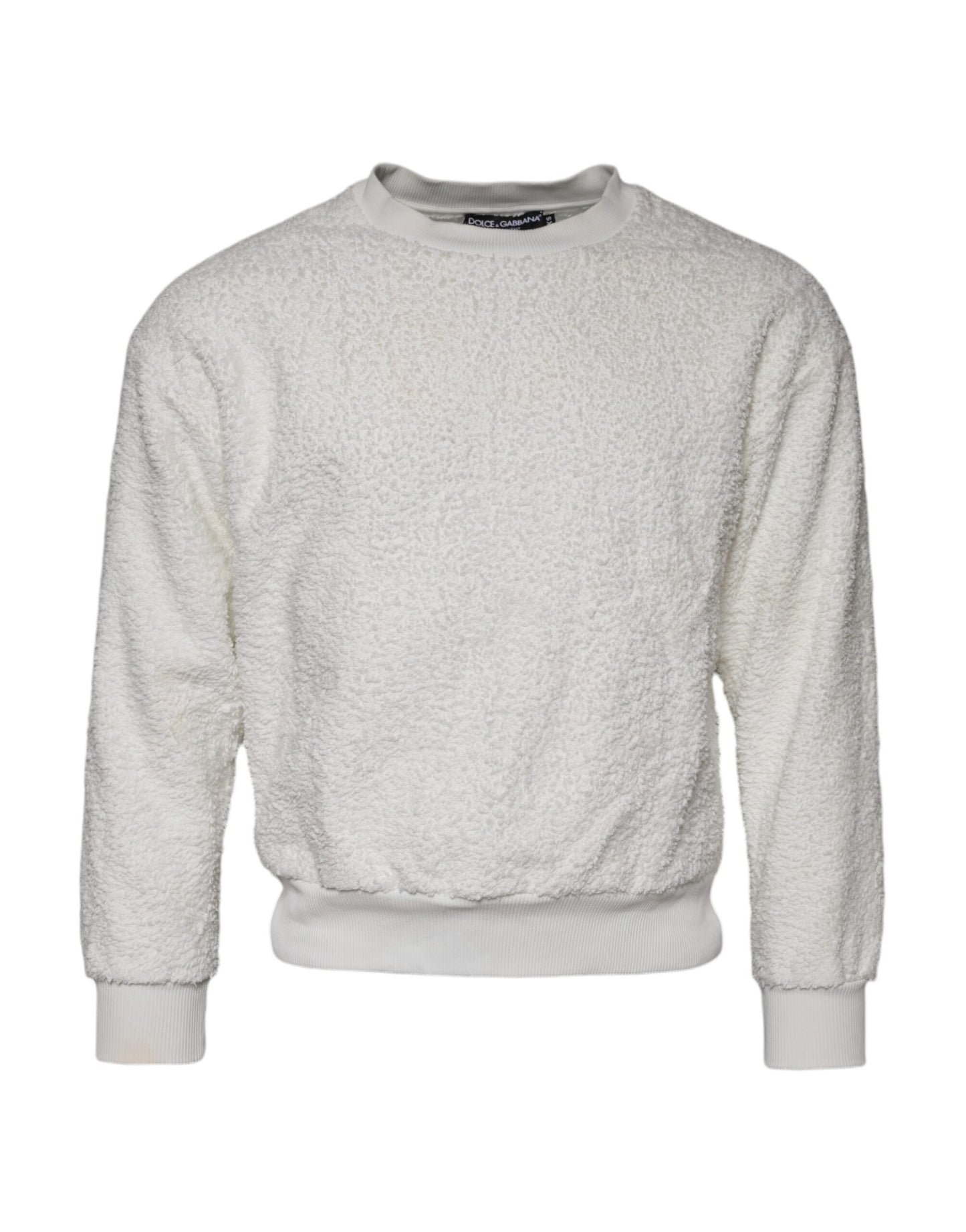 Dolce & Gabbana White Cotton Fleece Crew Neck Sweater