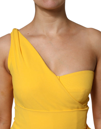 Dolce &amp; Gabbana – Gelbes Midikleid mit One-Shoulder-Träger und seitlichem Schlitz