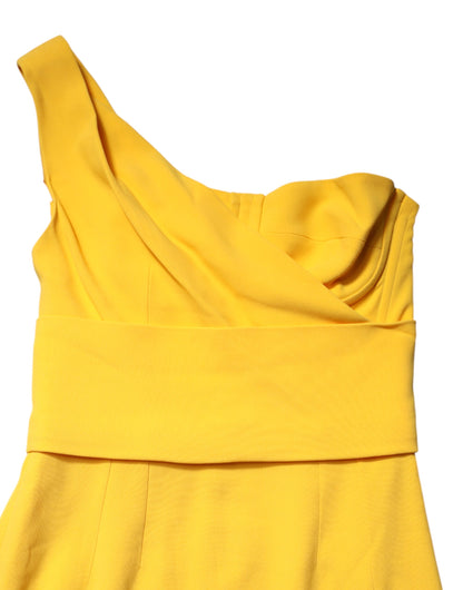 Dolce &amp; Gabbana – Gelbes Midikleid mit One-Shoulder-Träger und seitlichem Schlitz