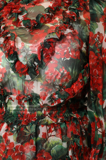 Dolce &amp; Gabbana – Mehrfarbiges, langärmliges Kleid mit Rüschen und Blumenmuster