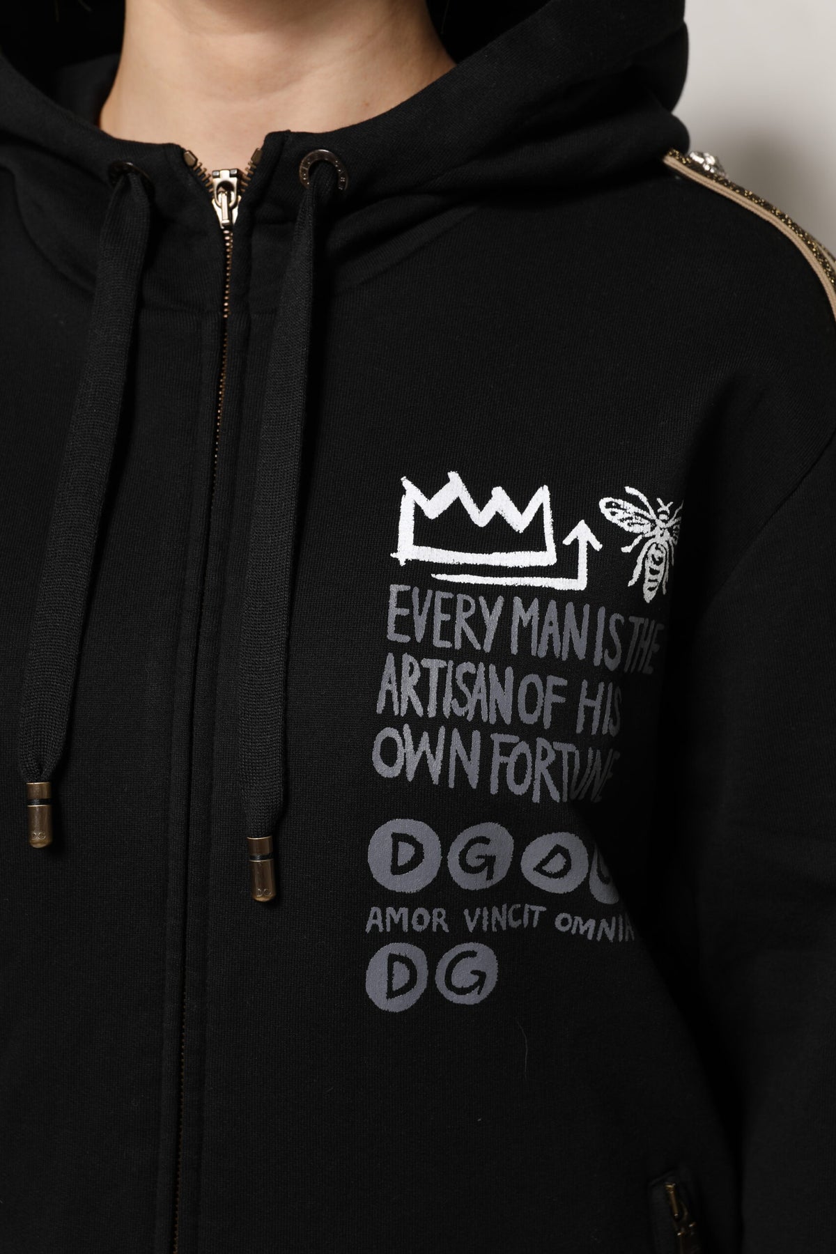 Dolce &amp; Gabbana – Schwarze Sweatshirtjacke mit durchgehendem Reißverschluss und Kapuze