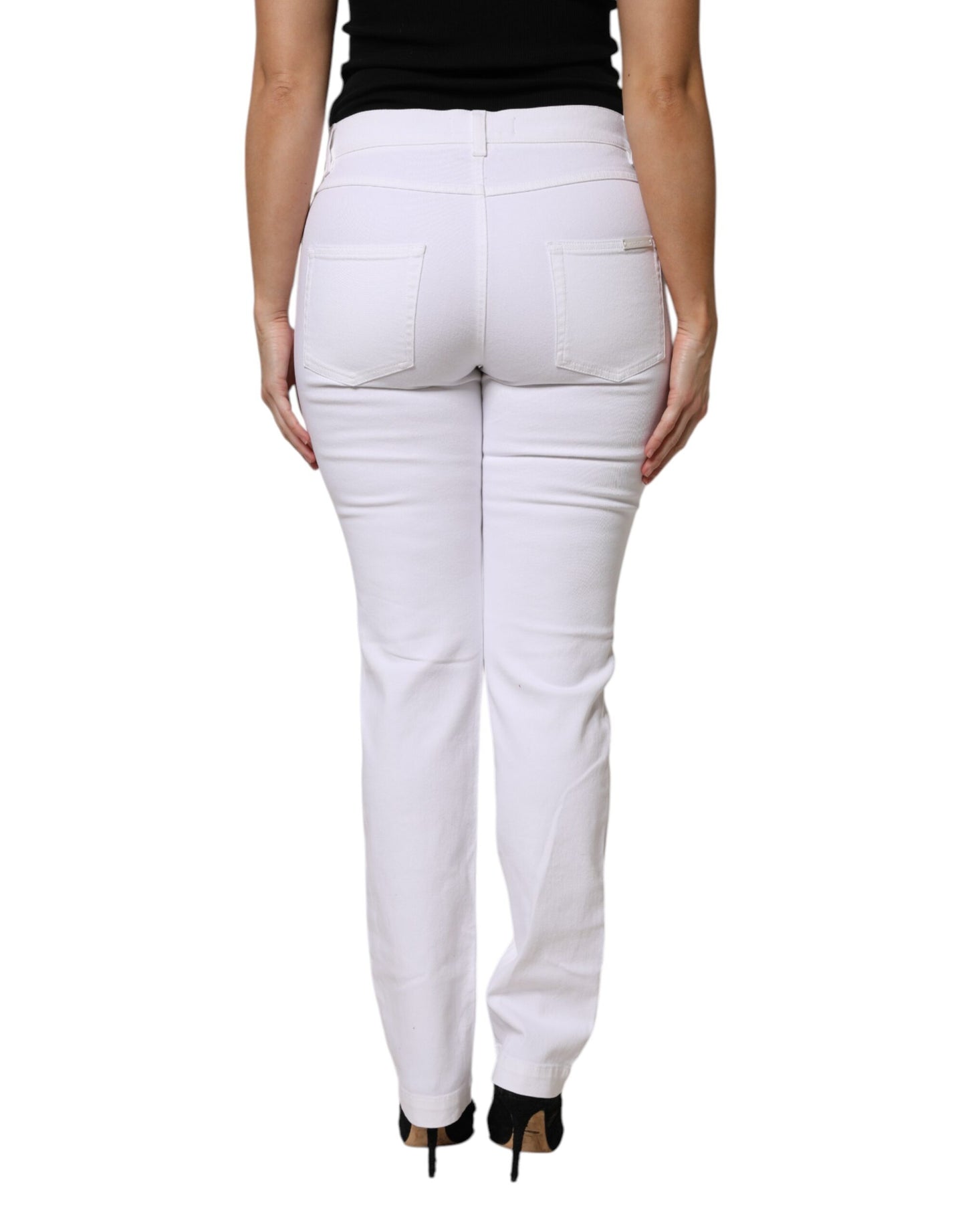 Dolce &amp; Gabbana Weiße GIRLY-Jeans mit Blumen- und Paillettenbesatz