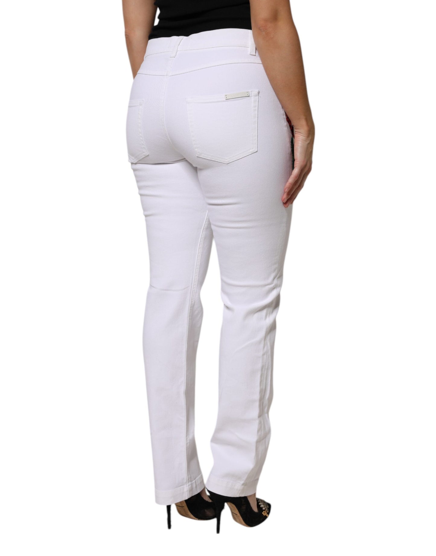 Dolce &amp; Gabbana Weiße GIRLY-Jeans mit Blumen- und Paillettenbesatz