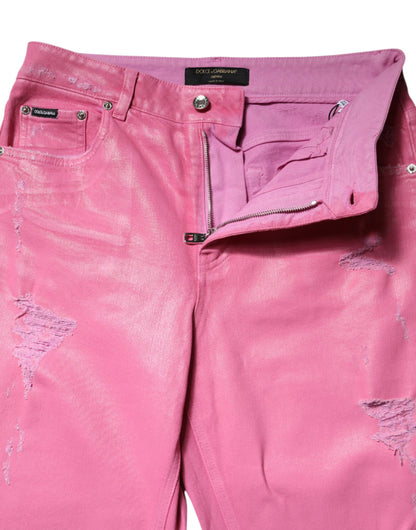 Dolce &amp; Gabbana – Zerfetzte, konisch zulaufende Jeans aus Denim mit mittlerer Taille in Rosa
