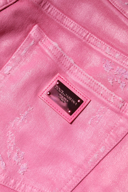 Dolce &amp; Gabbana – Zerfetzte, konisch zulaufende Jeans aus Denim mit mittlerer Taille in Rosa