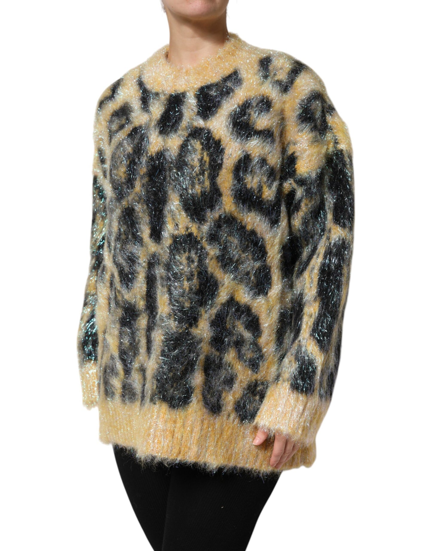 Dolce &amp; Gabbana Mehrfarbiger Pullover aus Mohair mit Leopardenmuster und Rundhalsausschnitt