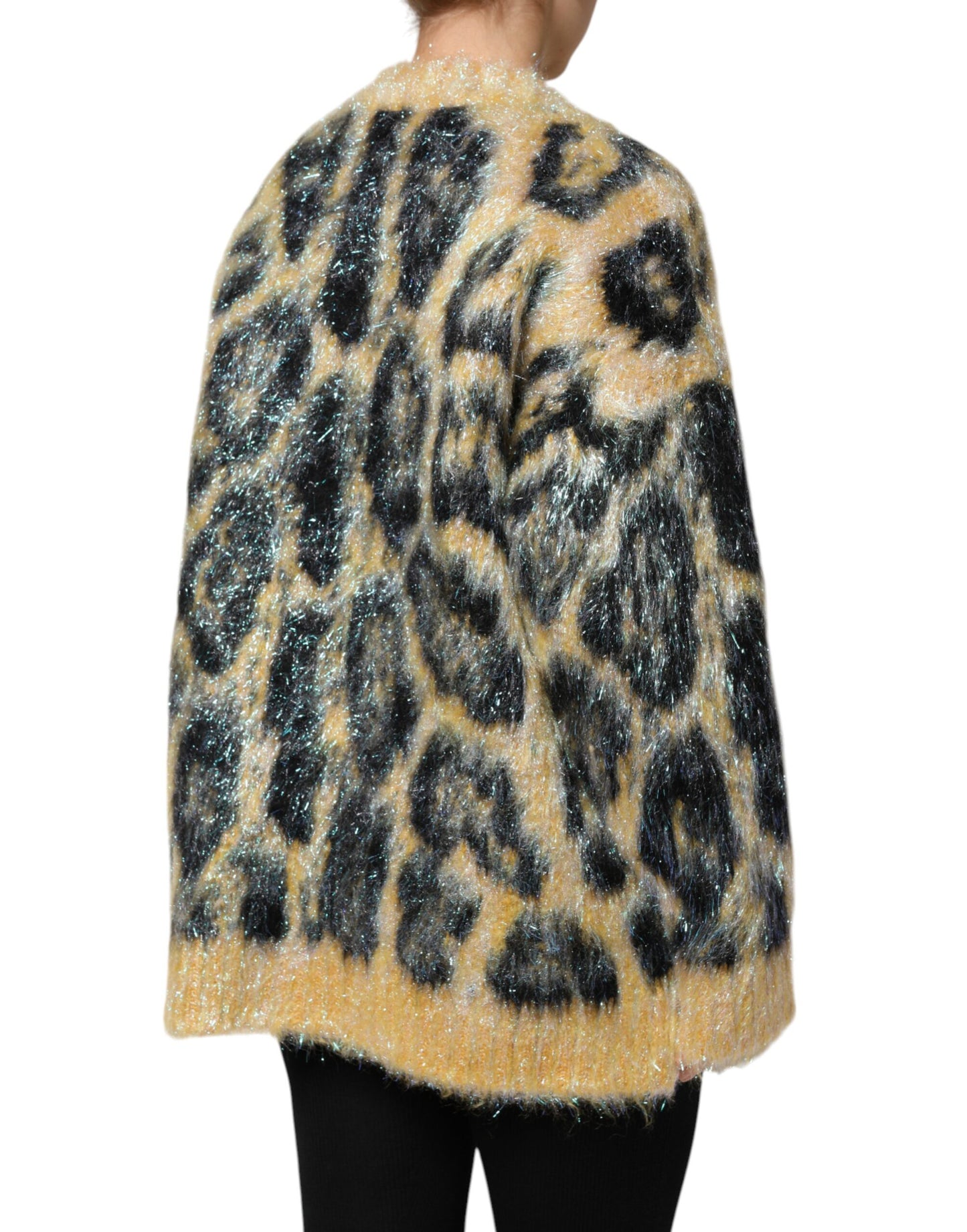 Dolce &amp; Gabbana Mehrfarbiger Pullover aus Mohair mit Leopardenmuster und Rundhalsausschnitt