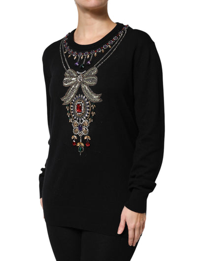 Dolce & Gabbana Black Cashmere Crystal Embellished Sweater