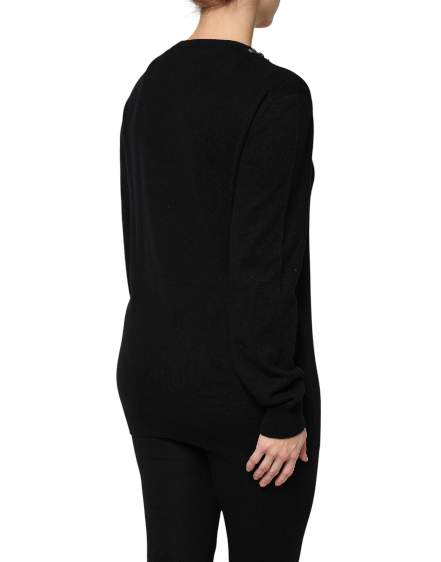 Dolce & Gabbana Black Cashmere Crystal Embellished Sweater