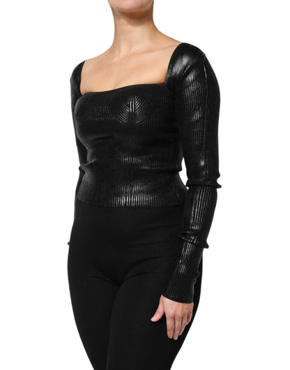 Dolce &amp; Gabbana – Eng anliegende Bluse aus schwarzer Viskose mit langen Ärmeln