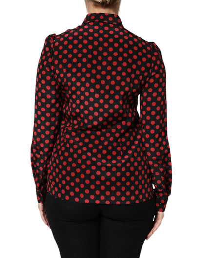 Dolce & Gabbana Black Red Polka Dot Silk Long Sleeves Top