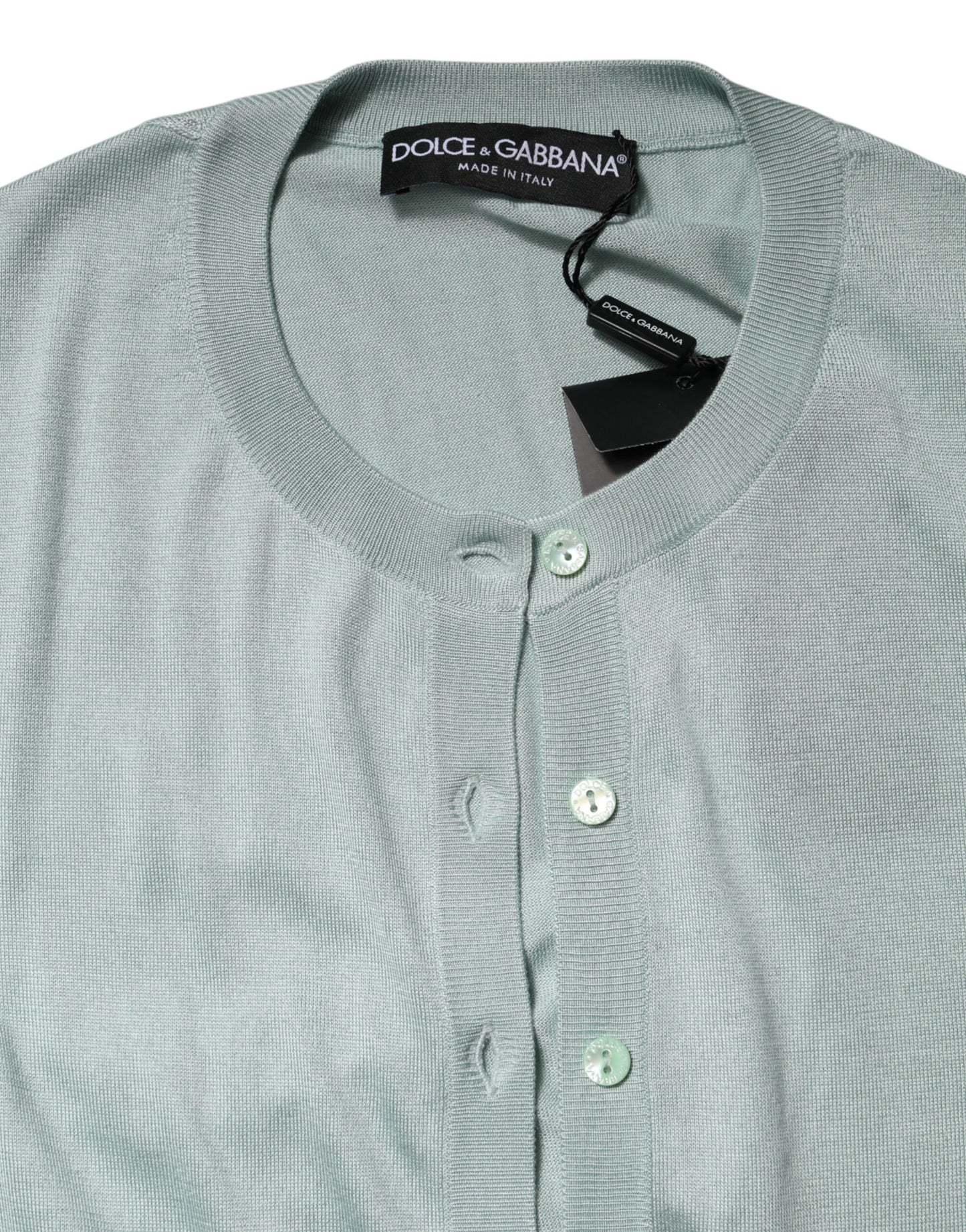 Dolce &amp; Gabbana Hellgrüner Cardigan-Pullover aus Seide mit Knopfleiste