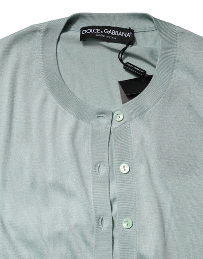 Dolce &amp; Gabbana Hellgrüner Cardigan-Pullover aus Seide mit Knopfleiste
