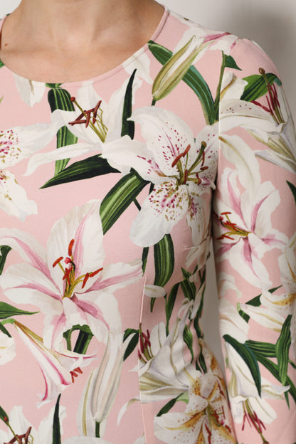 Dolce &amp; Gabbana – Blusentop aus Viskose mit Rundhalsausschnitt und rosa Lilienprint