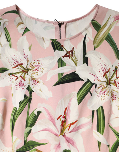 Dolce &amp; Gabbana – Blusentop aus Viskose mit Rundhalsausschnitt und rosa Lilienprint