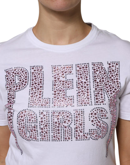 Philipp Plein – Weißes, verziertes T-Shirt mit Rundhalsausschnitt und kurzen Ärmeln