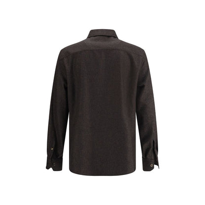 Brunello Cucinelli Braun kariertes Wollfleece-Hemd