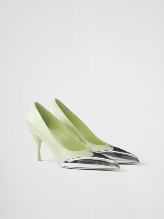 Prada Pumps aus Satin und Metallic-Leder