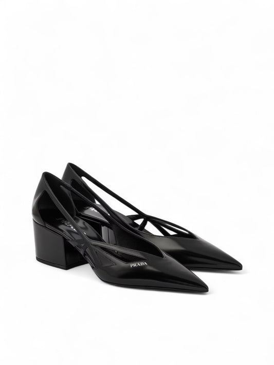 Prada Schwarze Leder-Pumps mit Cut-Outs 55