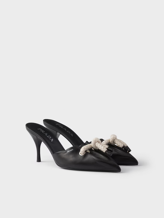 Prada – Schwarze Sandalen aus Nappaleder mit Seildetail