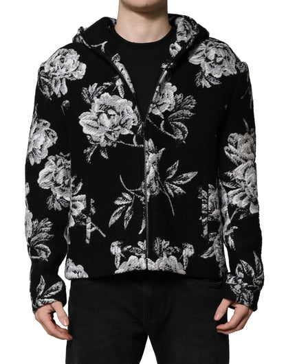 Dolce &amp; Gabbana – Schwarze Wolljacke mit Blumenmuster für Herren