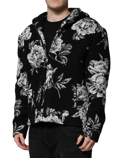 Dolce &amp; Gabbana – Schwarze Wolljacke mit Blumenmuster für Herren