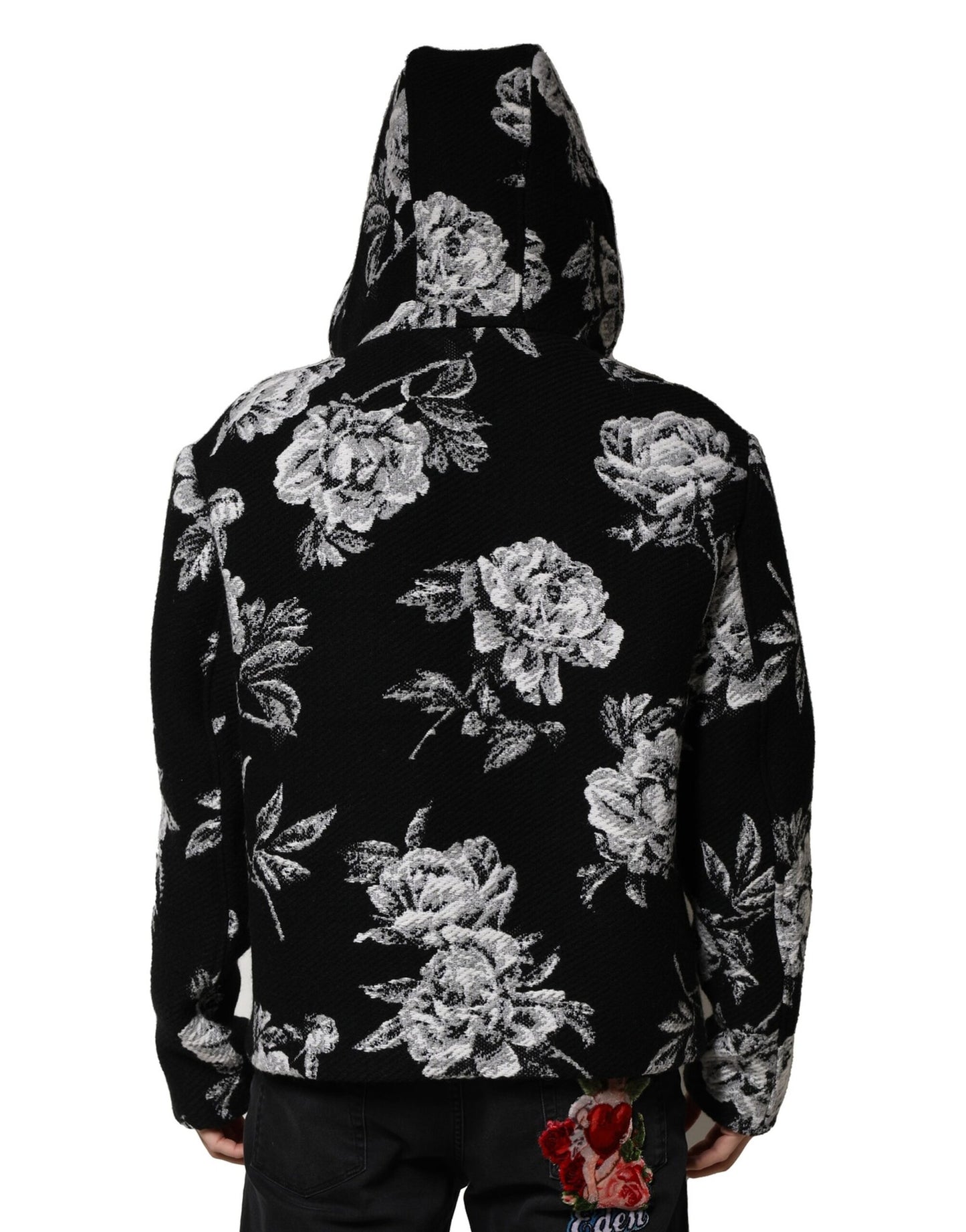 Dolce &amp; Gabbana – Schwarze Wolljacke mit Blumenmuster für Herren