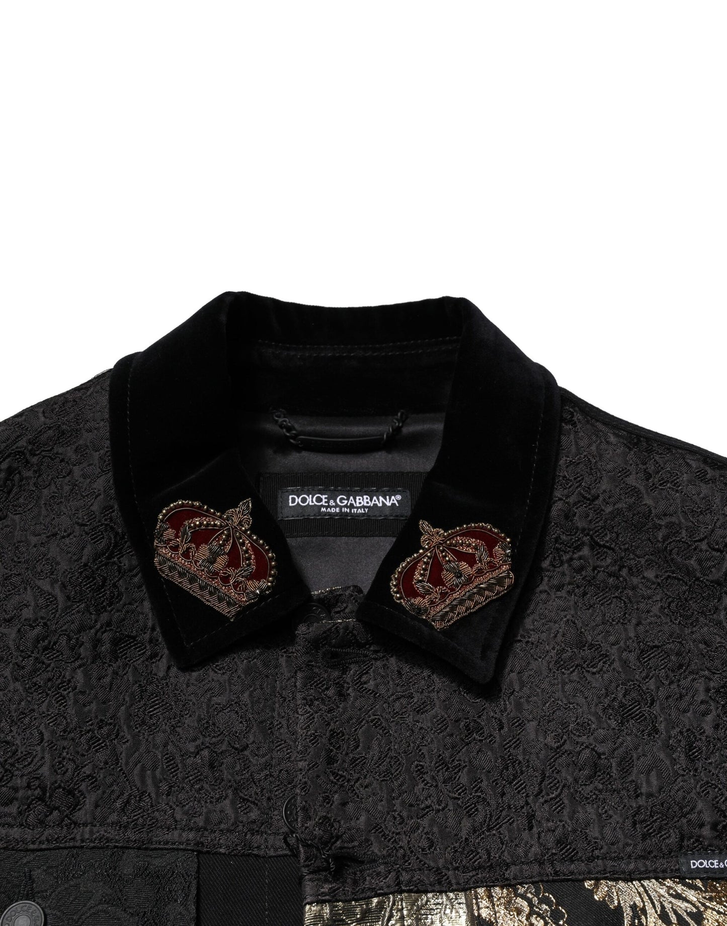 Dolce &amp; Gabbana – Schwarz-goldene Jacquard-Bikerjacke für Herren mit Blumenmuster
