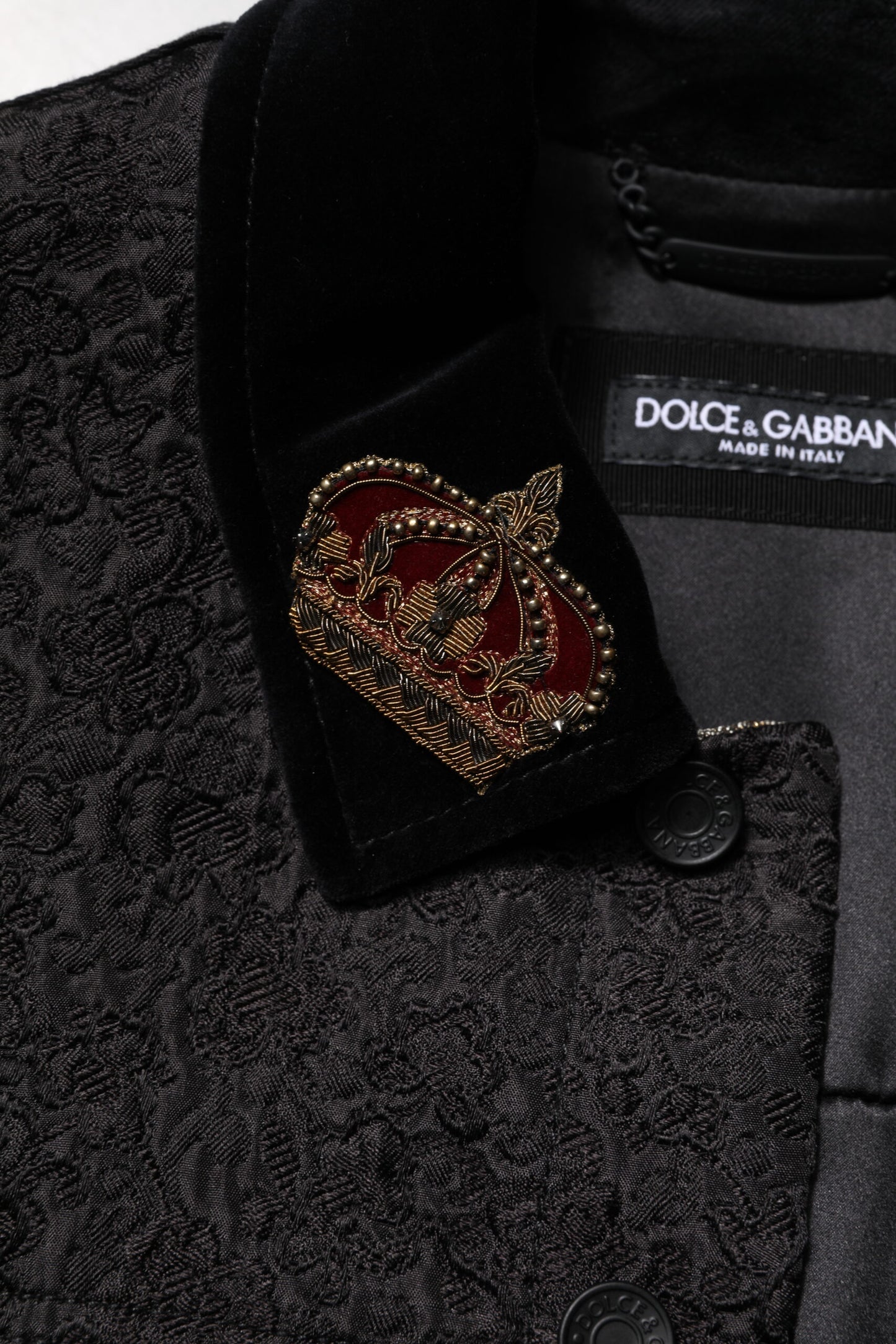 Dolce &amp; Gabbana – Schwarz-goldene Jacquard-Bikerjacke für Herren mit Blumenmuster