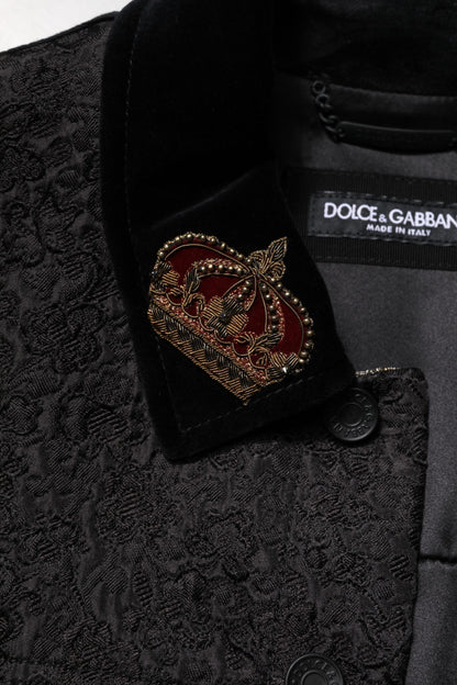 Dolce &amp; Gabbana – Schwarz-goldene Jacquard-Bikerjacke für Herren mit Blumenmuster