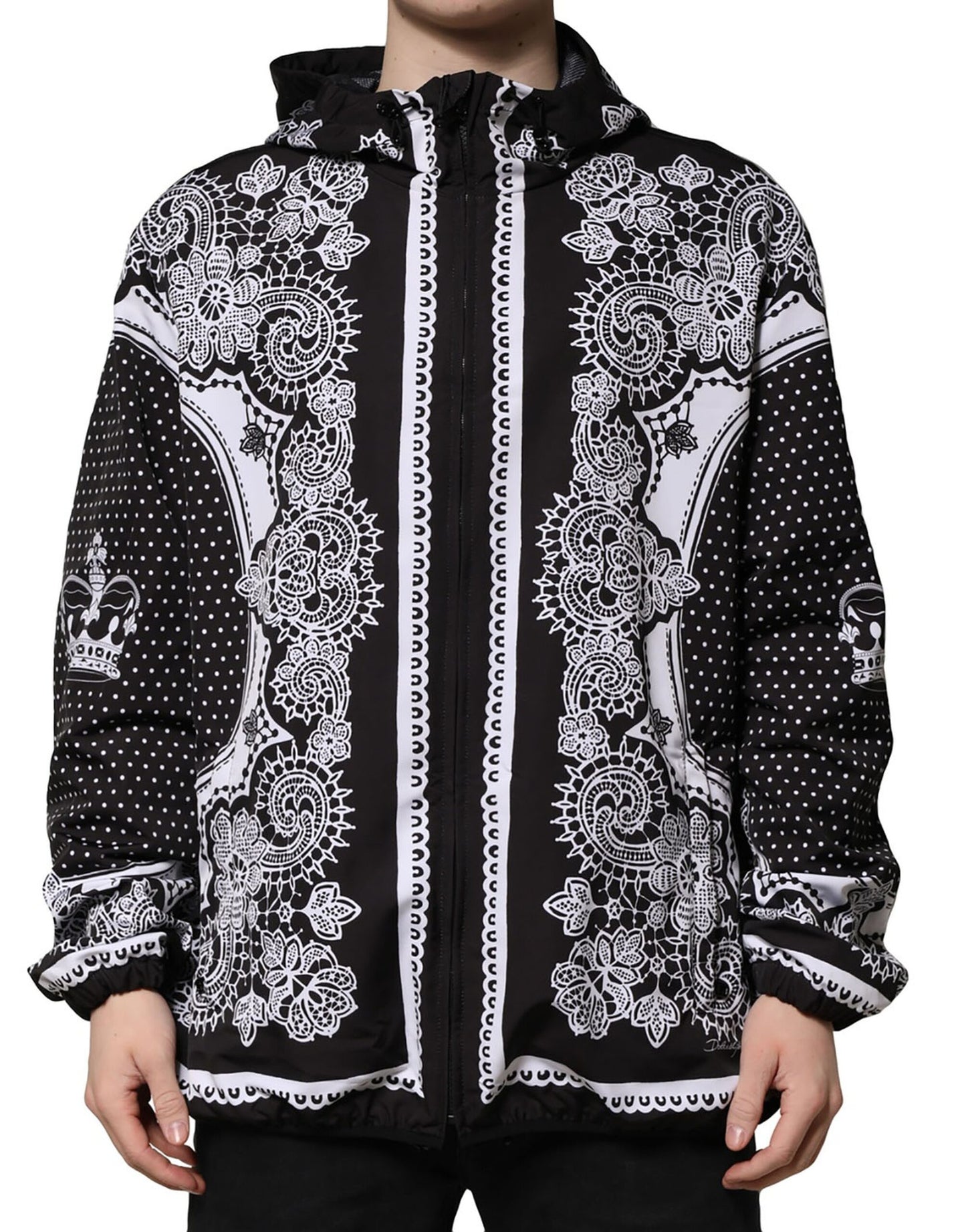 Dolce &amp; Gabbana – Schwarze Bomberjacke mit Kapuze und Bandana-Print