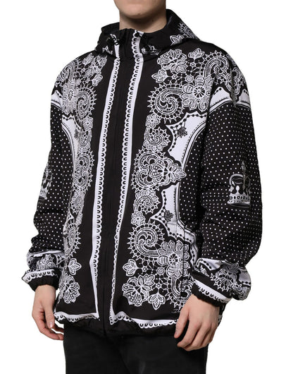 Dolce &amp; Gabbana – Schwarze Bomberjacke mit Kapuze und Bandana-Print