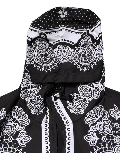 Dolce &amp; Gabbana – Schwarze Bomberjacke mit Kapuze und Bandana-Print