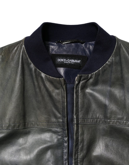 Dolce & Gabbana Black Lambskin Leather Biker Full Zip Jacket