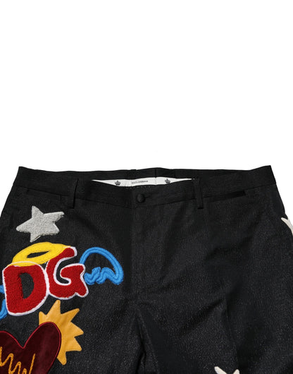 Dolce &amp; Gabbana Schwarze grafische Stickerei Herrenhose