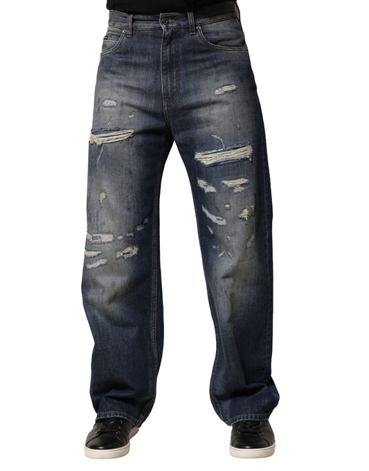 Dolce &amp; Gabbana Blaue verwaschene zerfetzte Baumwolljeans für Herren