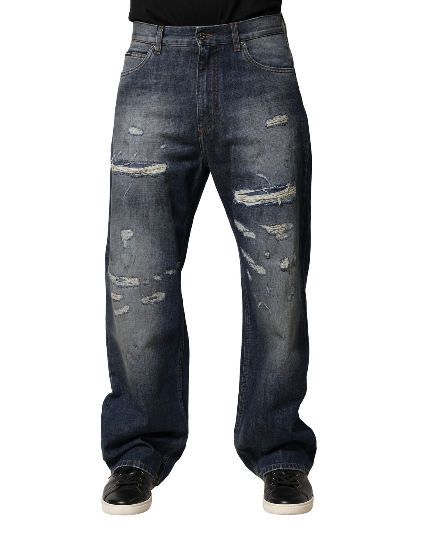 Dolce &amp; Gabbana Blaue verwaschene zerfetzte Baumwolljeans für Herren