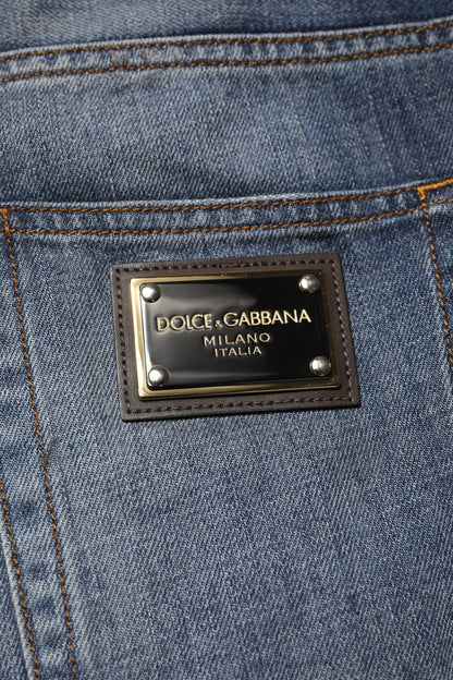 Dolce &amp; Gabbana Blaue verwaschene zerfetzte Baumwolljeans für Herren