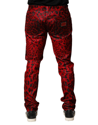 Dolce &amp; Gabbana – Rote Skinny-Jeans aus Baumwolle mit Leopardenmuster
