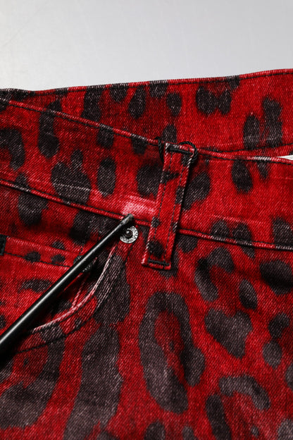 Dolce &amp; Gabbana – Rote Skinny-Jeans aus Baumwolle mit Leopardenmuster
