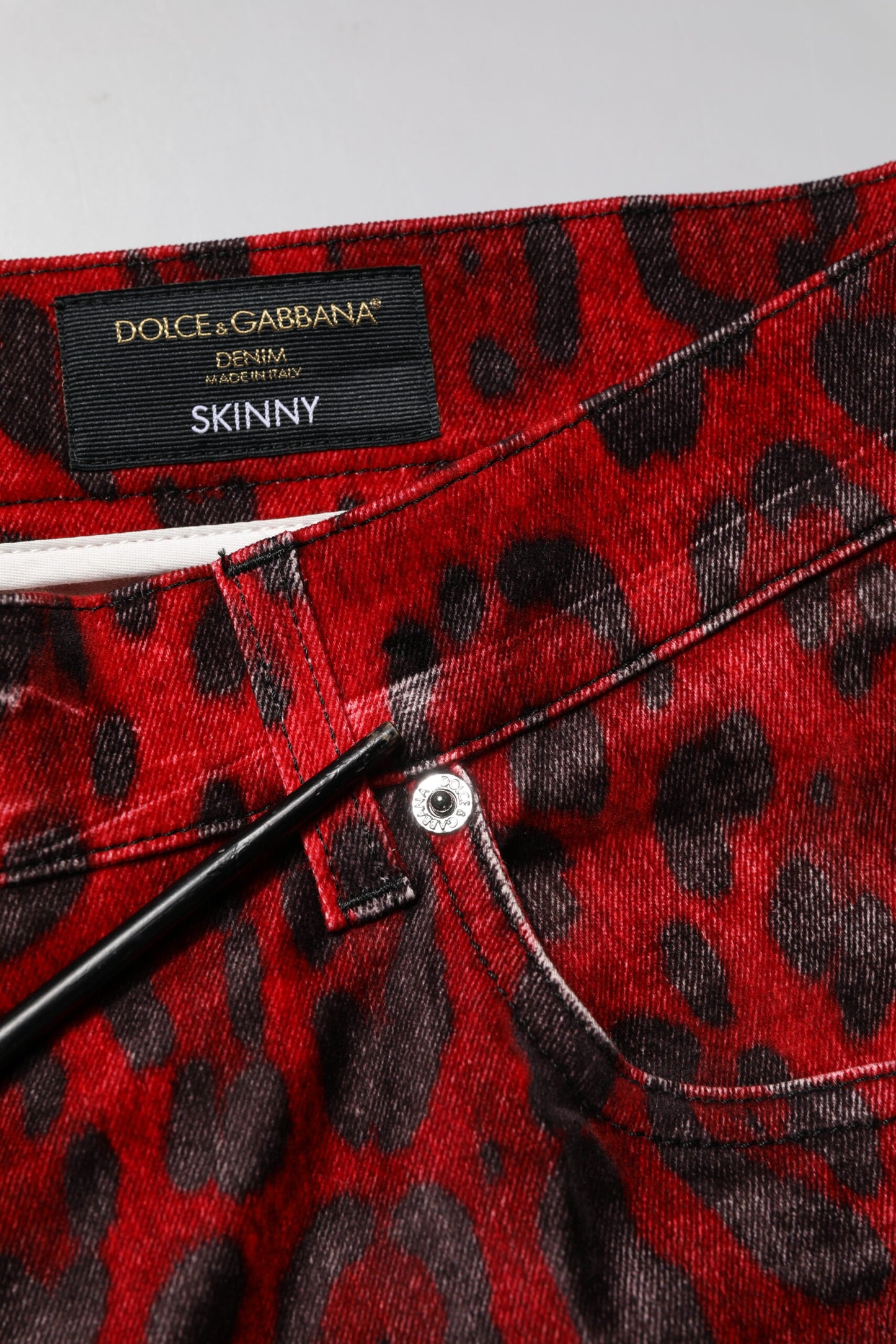 Dolce &amp; Gabbana – Rote Skinny-Jeans aus Baumwolle mit Leopardenmuster