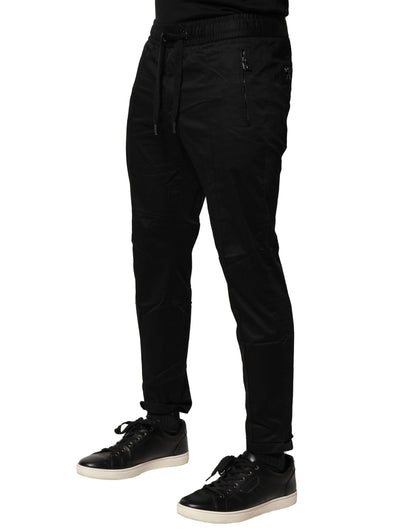 Dolce & Gabbana Black Cotton Mid Waist Jogger Pants