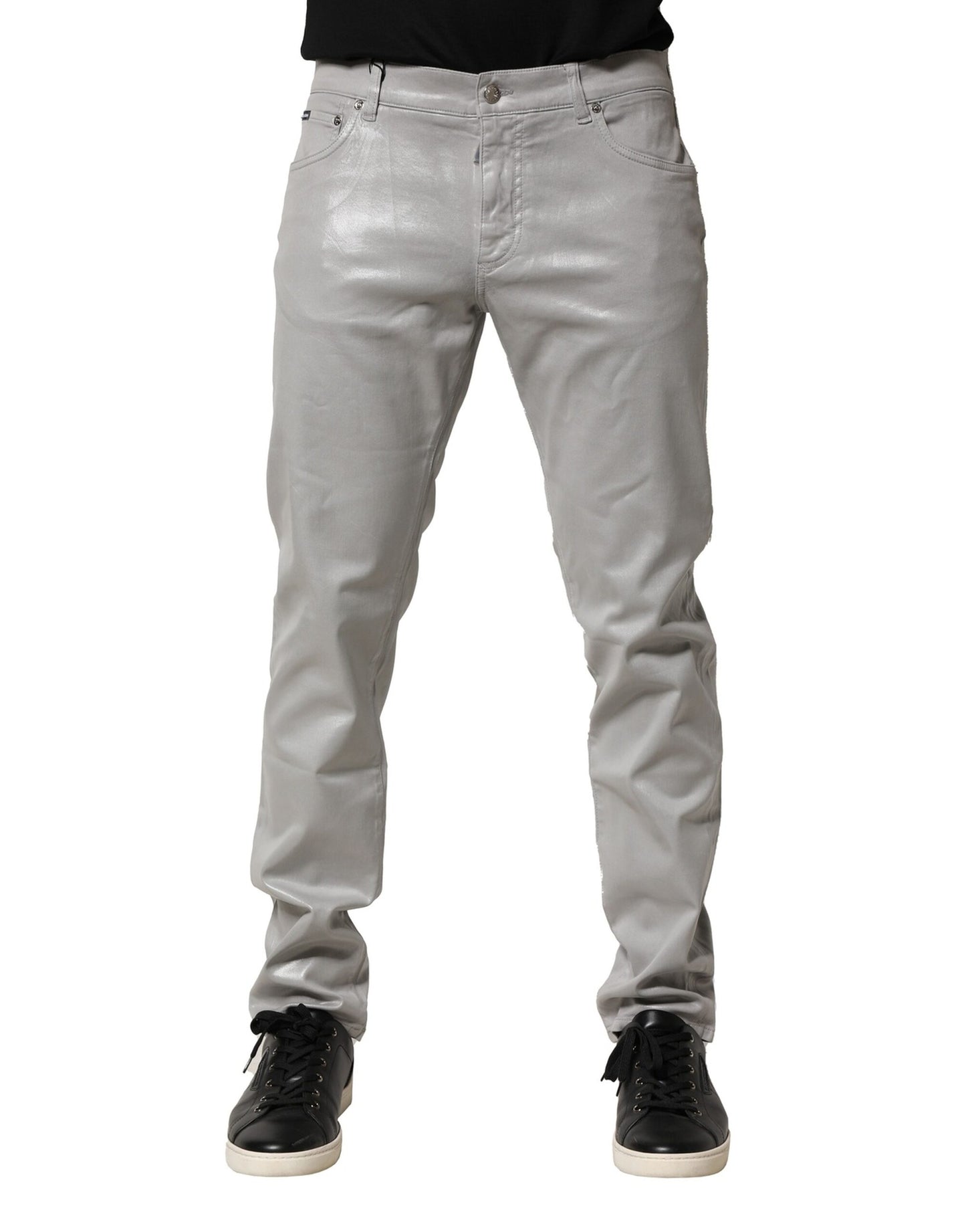 Dolce &amp; Gabbana – Schmale Jeans aus Stretch-Baumwolle in Silber