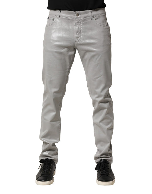 Dolce & Gabbana Silver Cotton Stretch Slim Denim Jeans