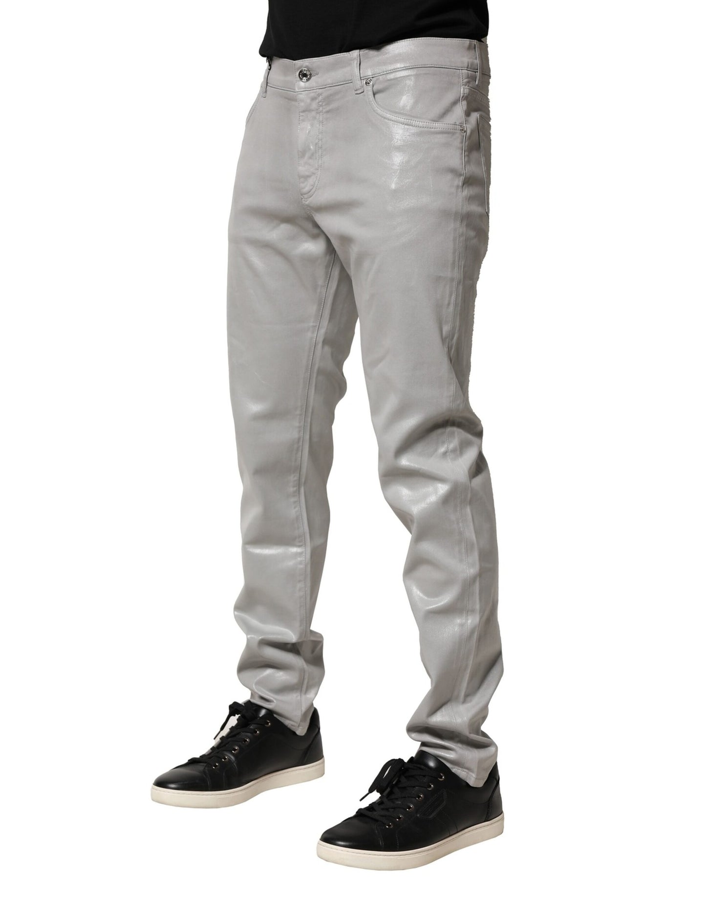 Dolce &amp; Gabbana – Schmale Jeans aus Stretch-Baumwolle in Silber