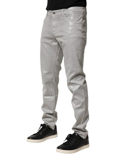 Dolce &amp; Gabbana – Schmale Jeans aus Stretch-Baumwolle in Silber