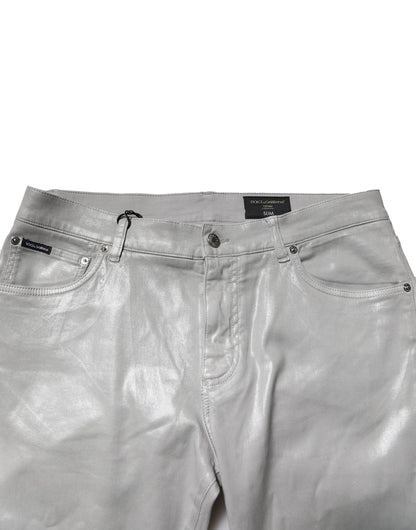 Dolce &amp; Gabbana – Schmale Jeans aus Stretch-Baumwolle in Silber