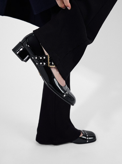 Prada – Mary-Jane-Pumps aus schwarzem Lackleder