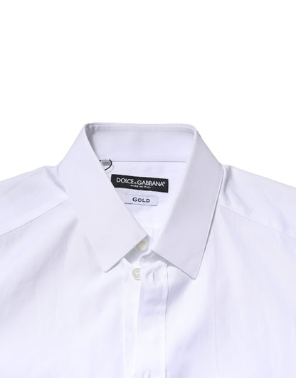 Dolce & Gabbana White GOLD Crown Cotton Dress Formal Shirt
